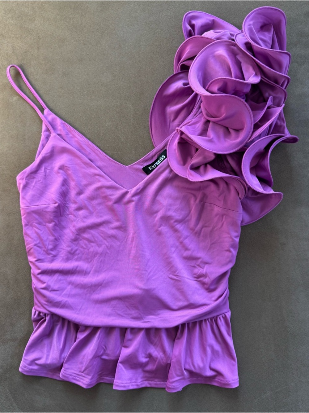NWT Express Fuchsia One-Shoulder Ruffle Top